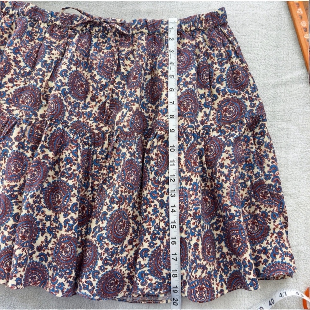 J.Crew NWOT Linen Paisley Mini Skirt Blue Ivory Boho Tiered Flowy Size XL - Picture 13 of 16